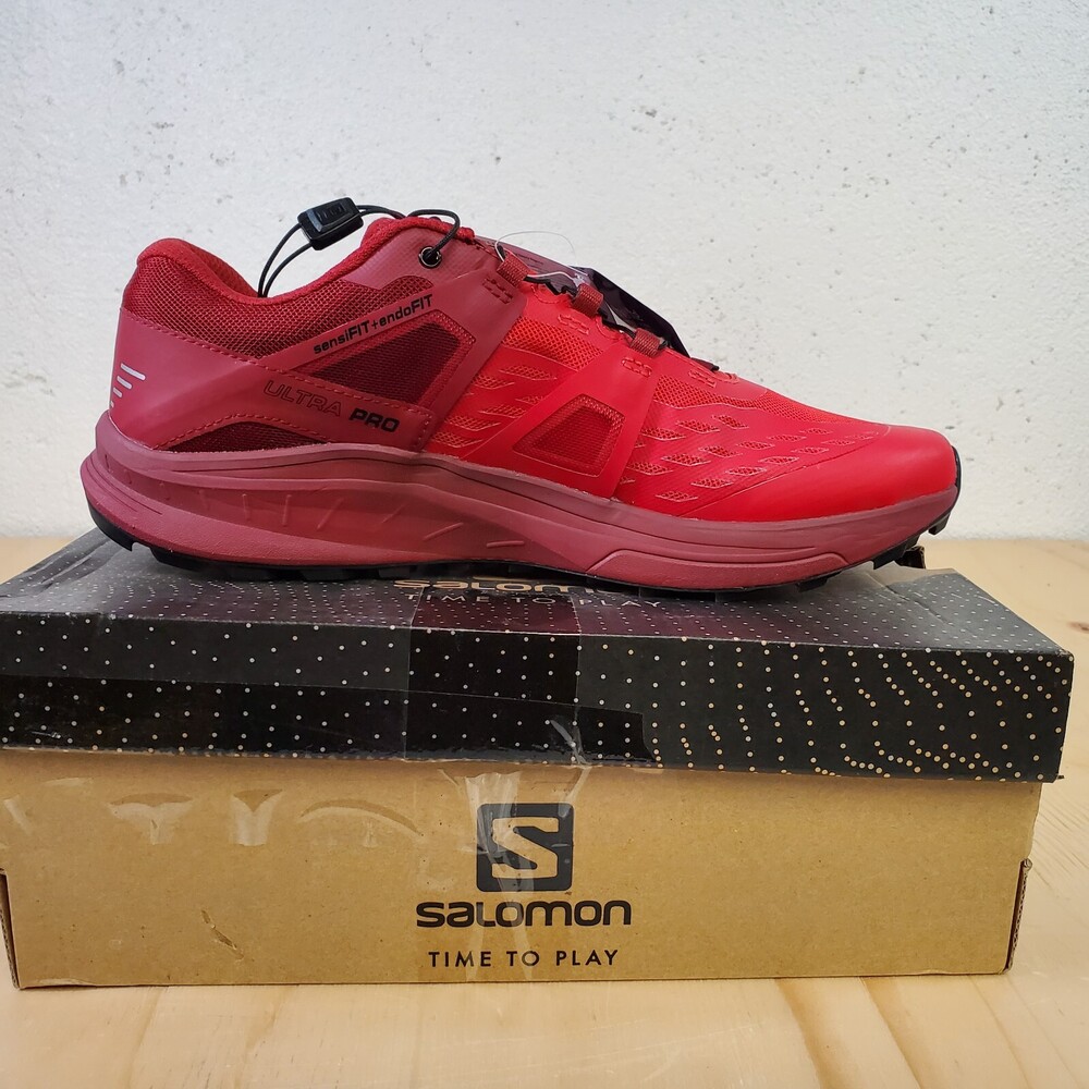 Salomon Ultra Pro Trail Running Shoes Mens 9.5 US High Risk Red Quicklace 407904